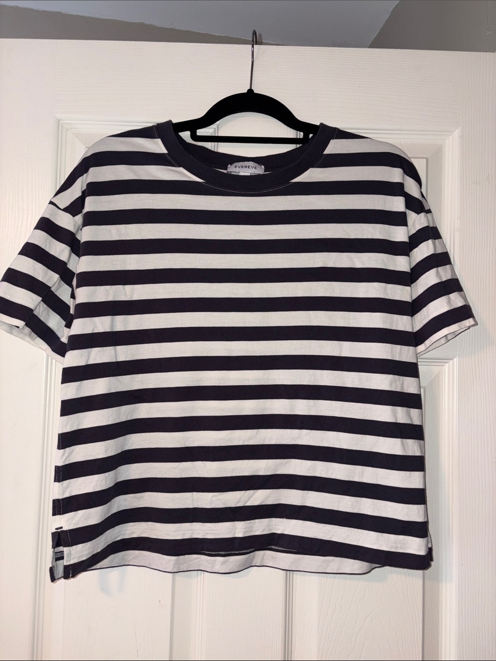 Striped Short Sleeve Tee - charcoal and white.